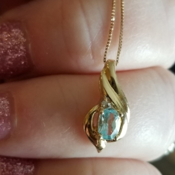 Jewelry - Genuine 10k Yellow Gold, with 1ct Aquamarine & Diamond 10k Gold Necklace
